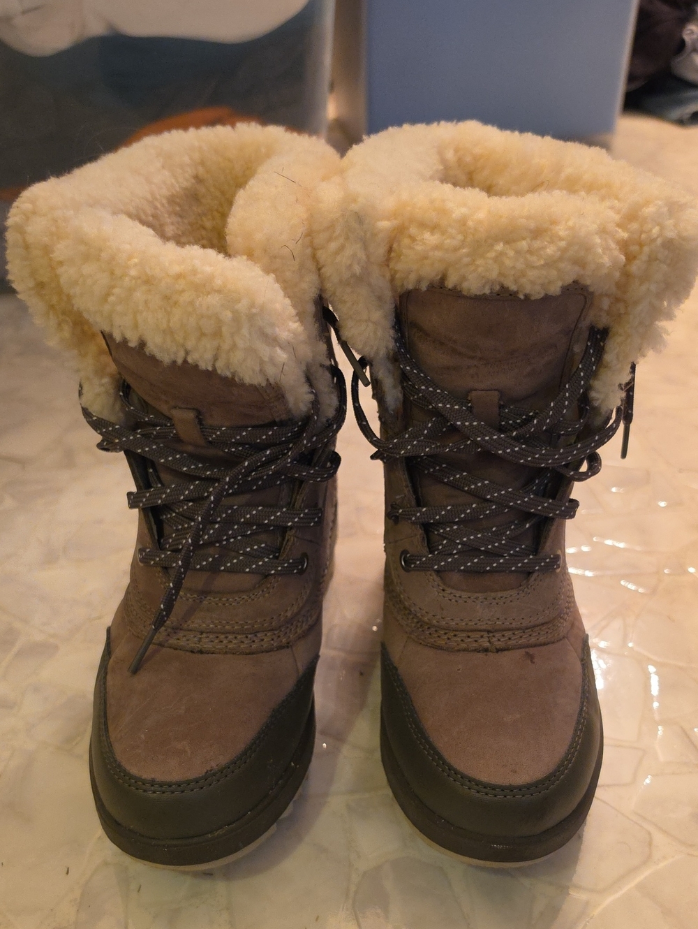 Sorel 7.5 Cozy Winter Shearling Lined Lace-Up Boots - Taupe